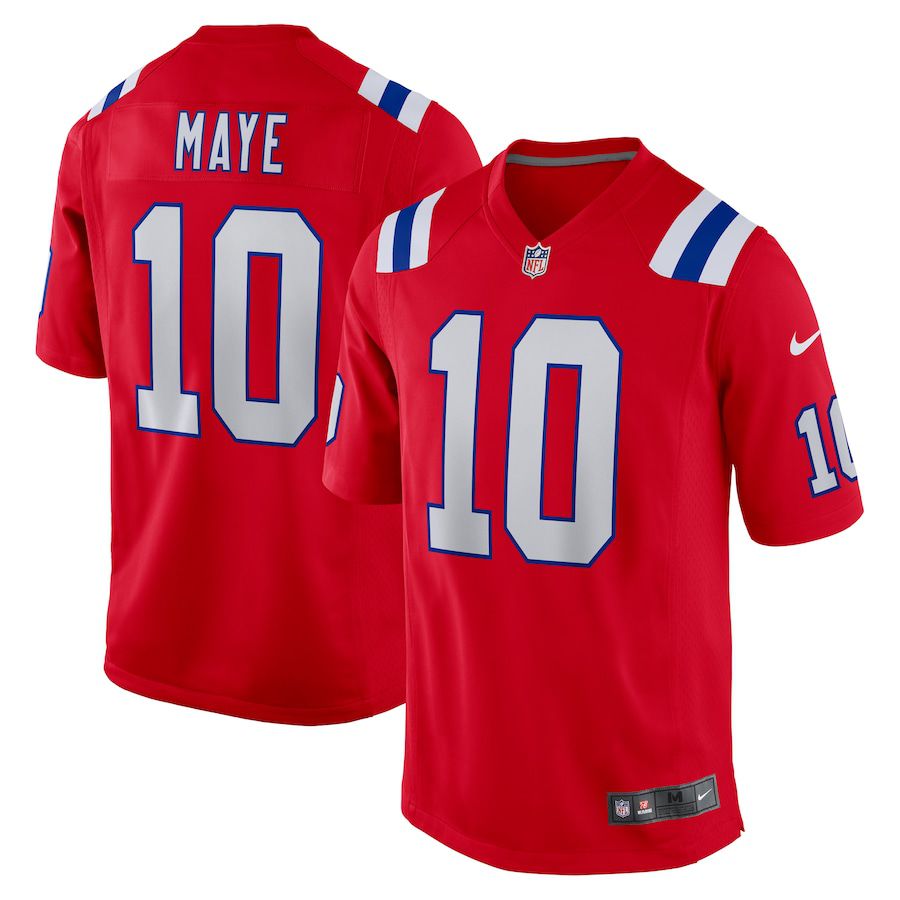 Men New England Patriots #10 Drake Maye Nike Red 2024 NFL Draft First Round Pick Player Game Jersey